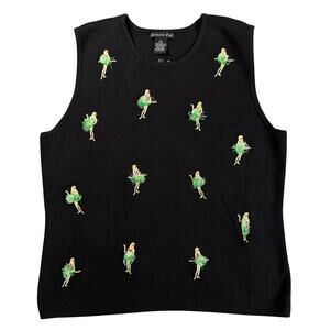 Vintage 90s Eagles Eye Hula Girl Vest XL Black Hawaiian Novelty 3D Fringe